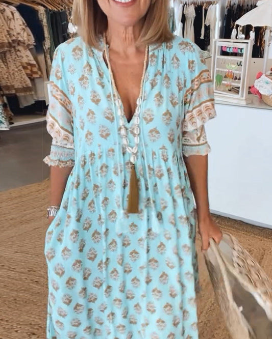 Sibylle | Boho-Midikleid für Damen mit V-Ausschnitt