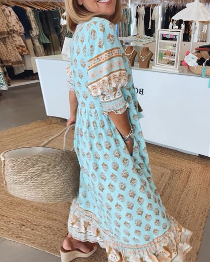 Sibylle | Boho midi dress for women with V-neck