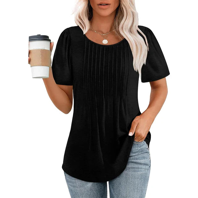 Clara | Elegant summer top with round neck and loose fit