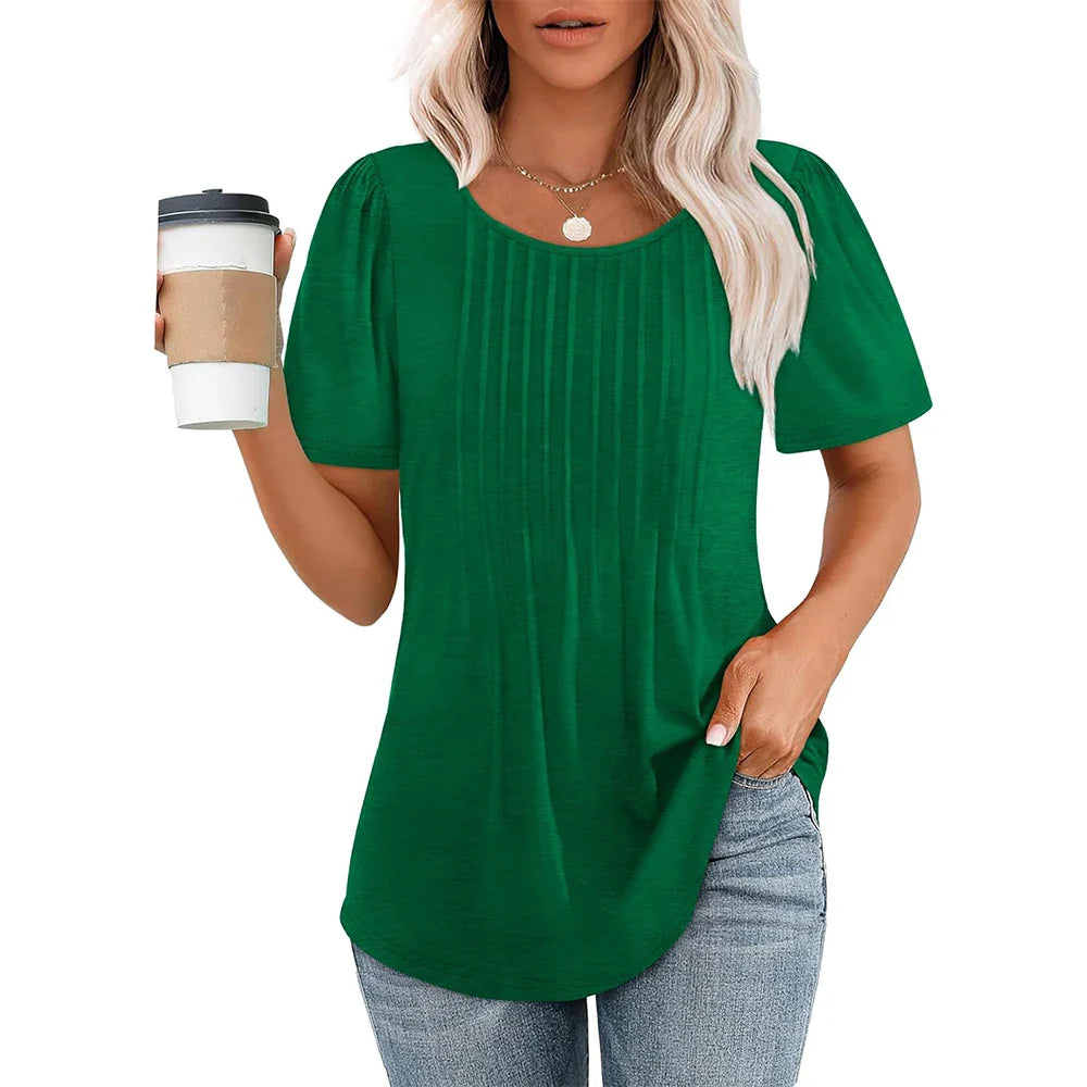 Clara | Elegant summer top with round neck and loose fit