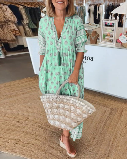 Sibylle | Boho midi dress for women with V-neck