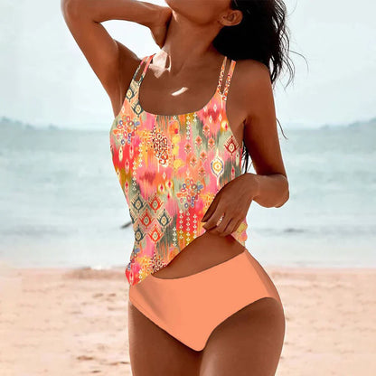 Josee | Set tankini due pezzi da donna con stampa boho | Vestibilità slim