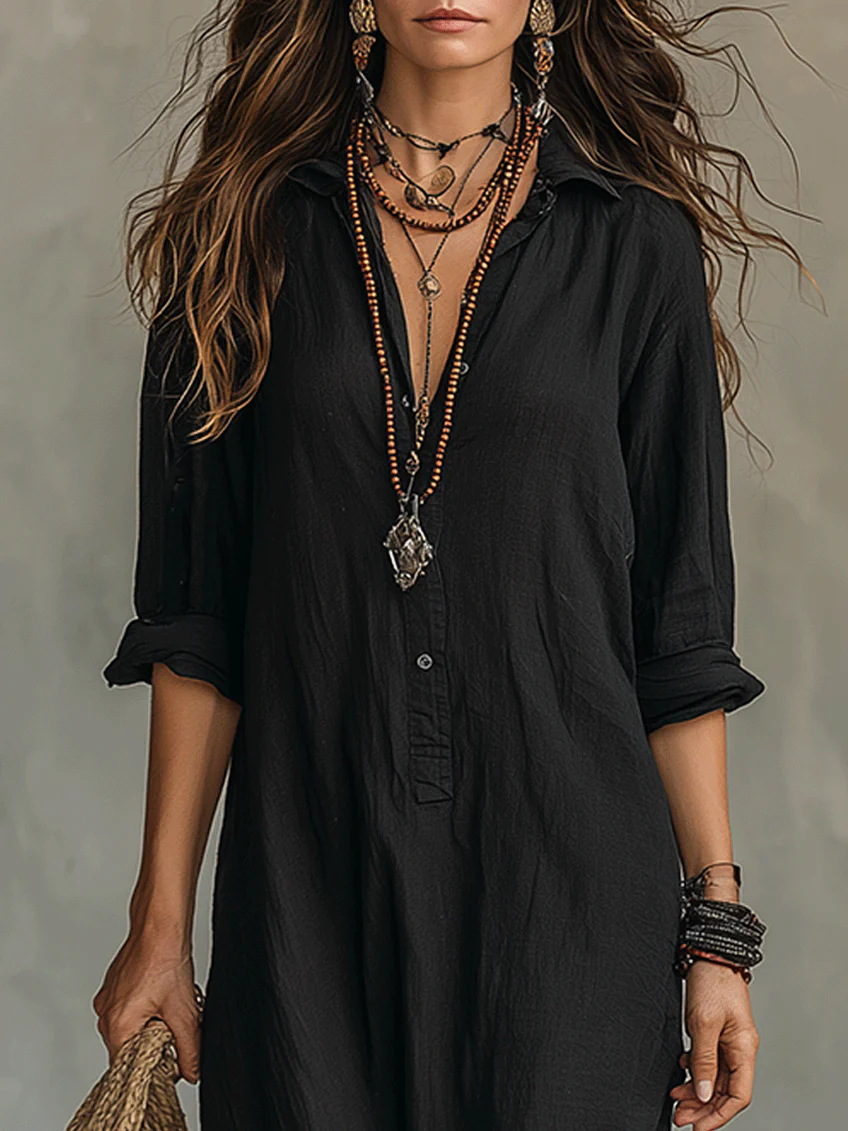 Klara | Vestito lungo da donna con abbottonatura e maniche lunghe