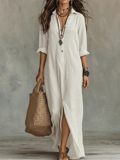 Klara | Vestito lungo da donna con abbottonatura e maniche lunghe