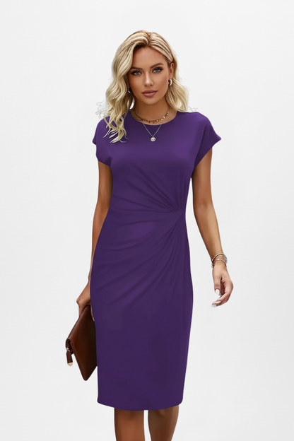 Elif | Abito midi da donna con vita arricciata e scollo rotondo