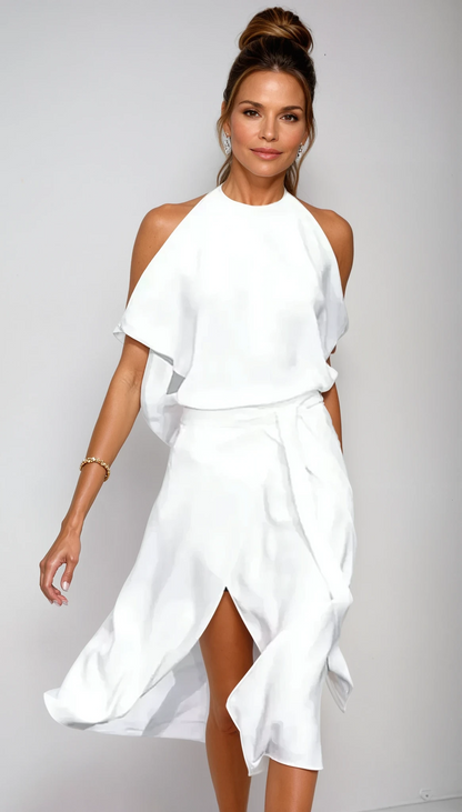 Brunhilda | Abito midi da donna con scollo all'americana e spacco