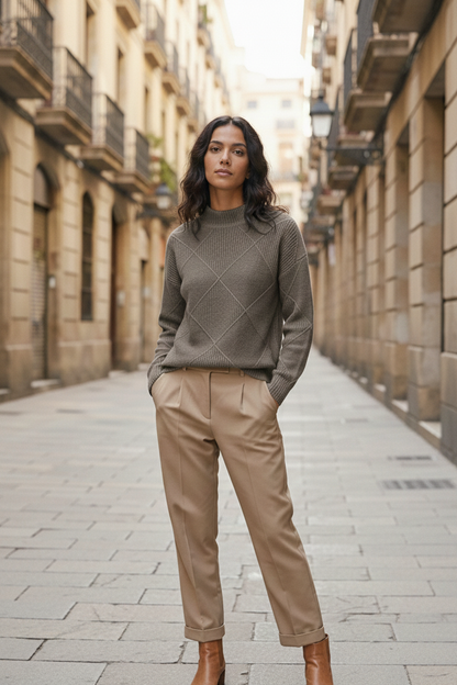 Rollkragenpullover aus Rippstrick für Damen | Elin – Hellbraun