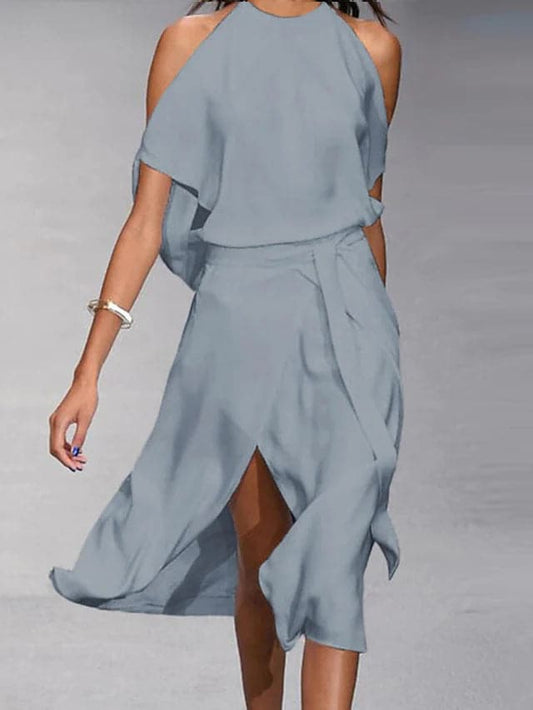 Tina | Damen Midikleid mit offenen Schultern und fließendem Schnitt