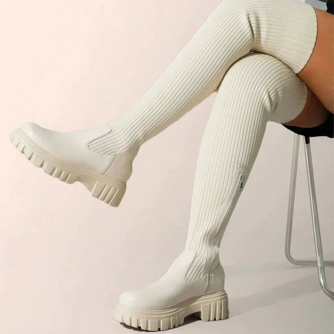 Karin | Damen trendige stilvolle kniehohe Stiefel mit Reißverschluss