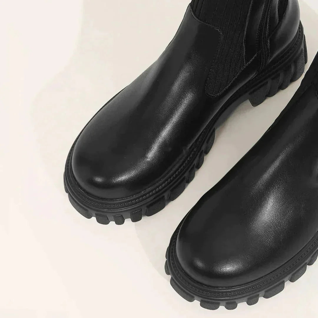 Karin | Damen trendige stilvolle kniehohe Stiefel mit Reißverschluss