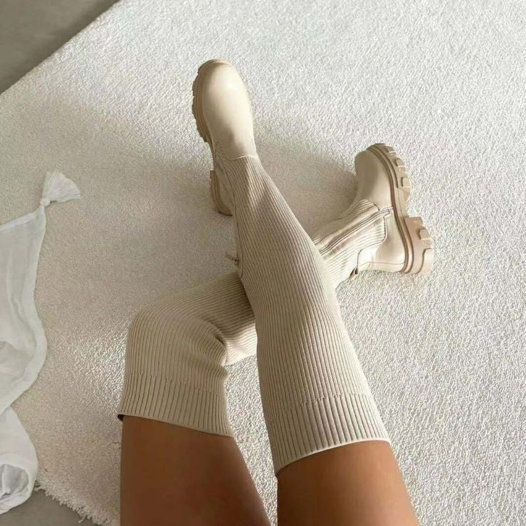 Karin | Damen trendige stilvolle kniehohe Stiefel mit Reißverschluss