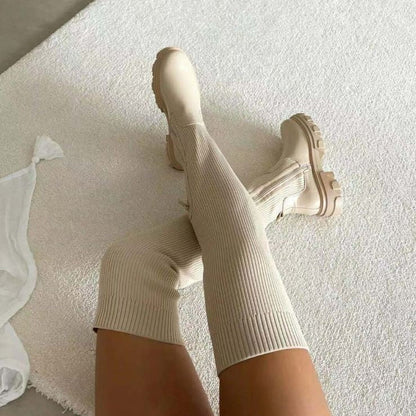Karin | Damen trendige stilvolle kniehohe Stiefel mit Reißverschluss