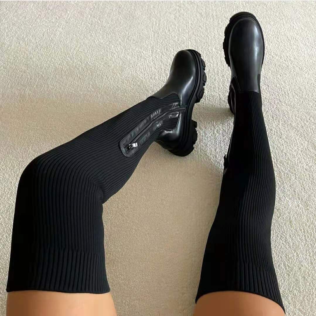 Karin | Damen trendige stilvolle kniehohe Stiefel mit Reißverschluss