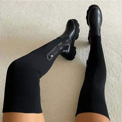 Karin | Damen trendige stilvolle kniehohe Stiefel mit Reißverschluss