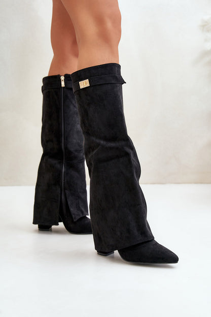 Vreni | Damen elegante kniehohe Stiefel mit Schnalle