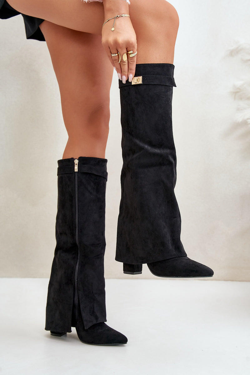 Vreni | Damen elegante kniehohe Stiefel mit Schnalle