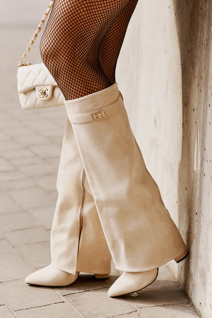 Vreni | Damen elegante kniehohe Stiefel mit Schnalle
