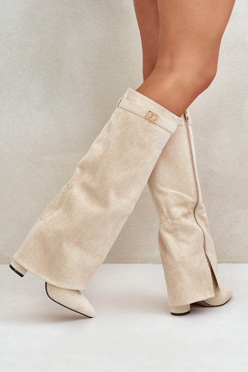 Vreni | Damen elegante kniehohe Stiefel mit Schnalle