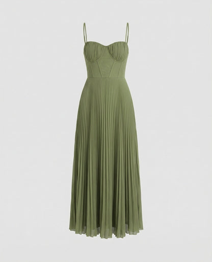 Beatrice | Midikleid mit Spaghettiträgern und Plisseerock