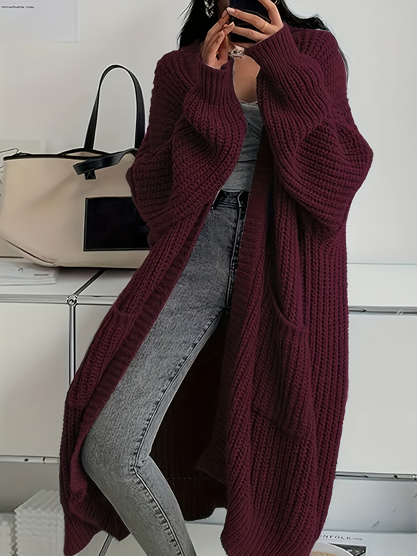 Karin | Damen Oversized langer Strickmantel