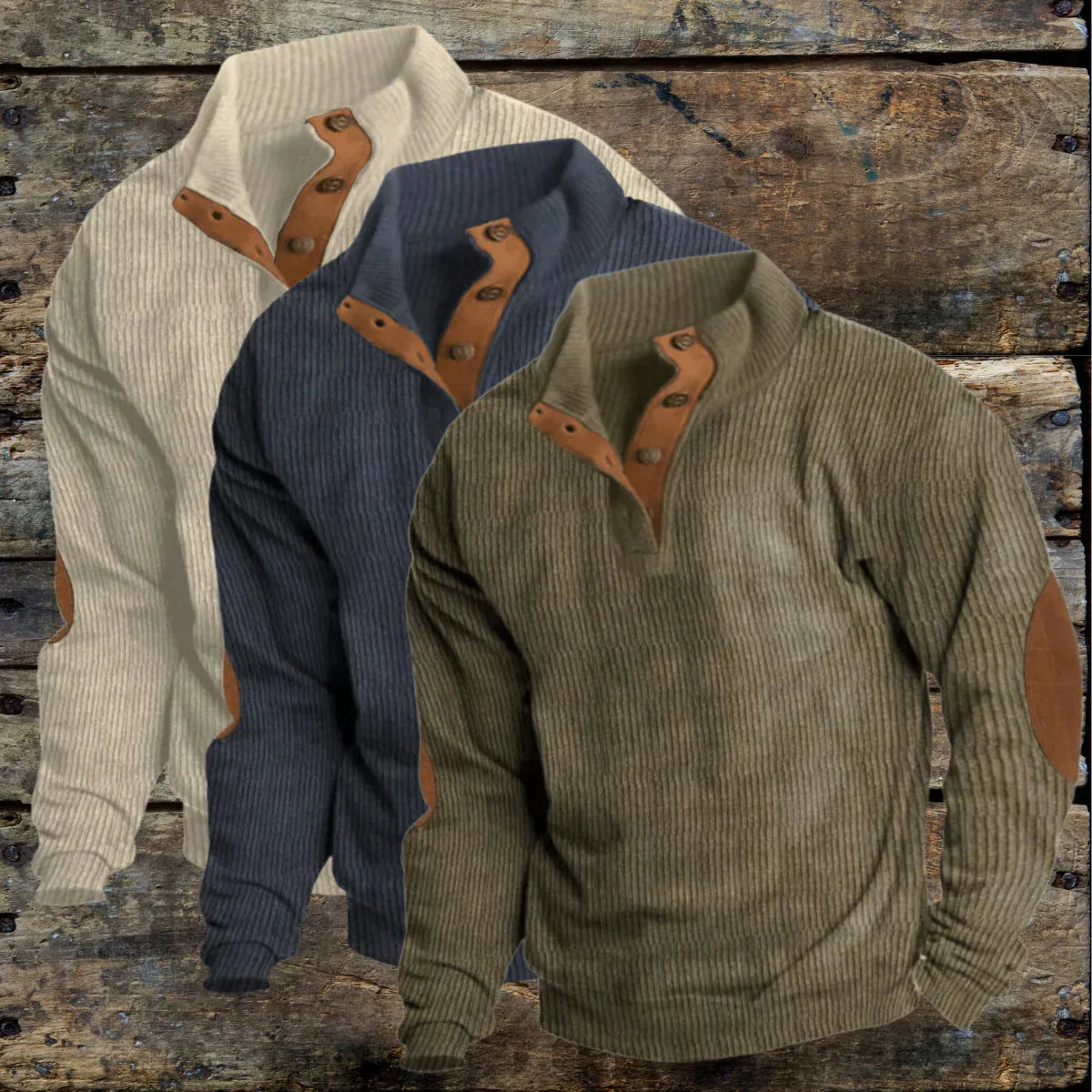 Noah | Pullover da uomo a coste con abbottonatura