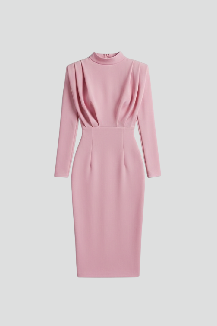 Carina | Damen Maxikleid mit Stehkragen und Langarm