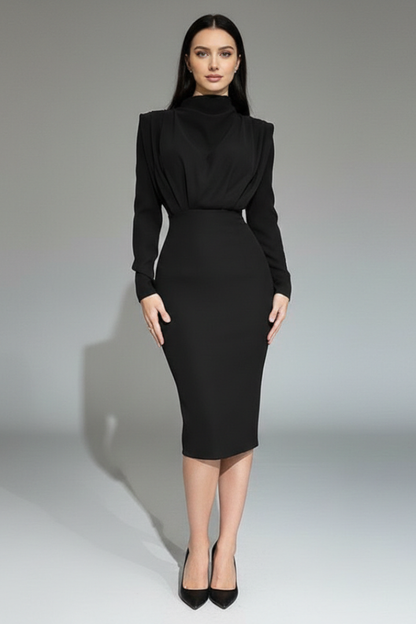 Carina | Damen Maxikleid mit Stehkragen und Langarm