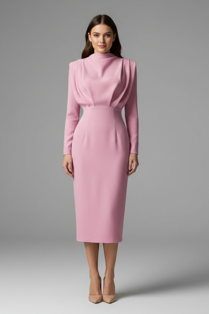 Carina | Damen Maxikleid mit Stehkragen und Langarm