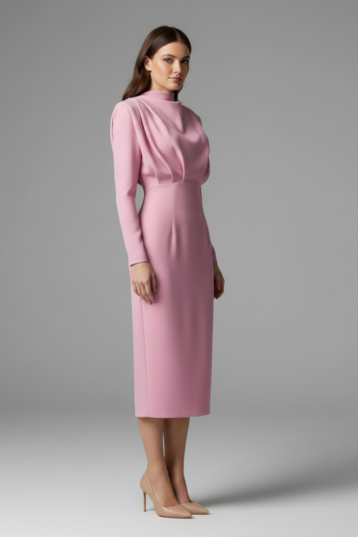 Carina | Damen Maxikleid mit Stehkragen und Langarm