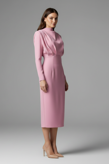 Carina | Damen Maxikleid mit Stehkragen und Langarm