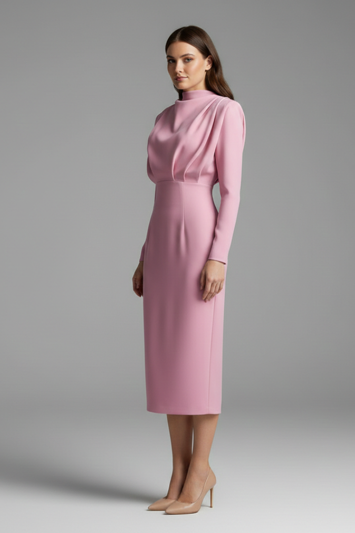 Carina | Damen Maxikleid mit Stehkragen und Langarm