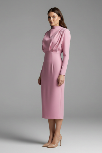 Carina | Damen Maxikleid mit Stehkragen und Langarm
