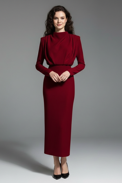 Carina | Damen Maxikleid mit Stehkragen und Langarm