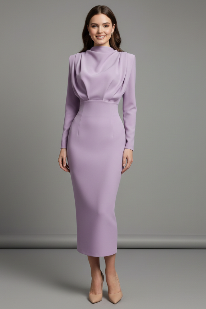 Carina | Damen Maxikleid mit Stehkragen und Langarm