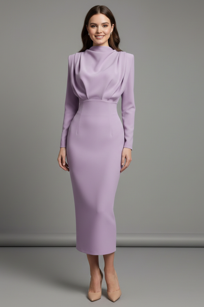 Carina | Damen Maxikleid mit Stehkragen und Langarm