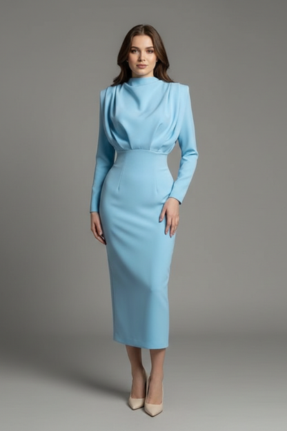 Carina | Damen Maxikleid mit Stehkragen und Langarm