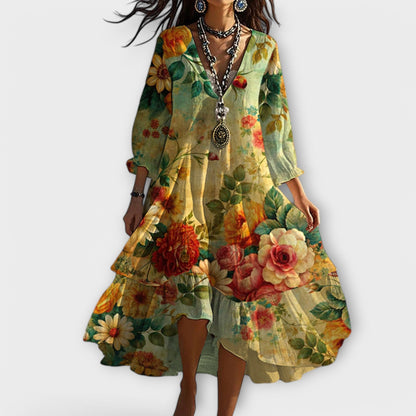 Elvara | Damen Boho Sommerkleid mit V Ausschnitt und lockerem Schnitt