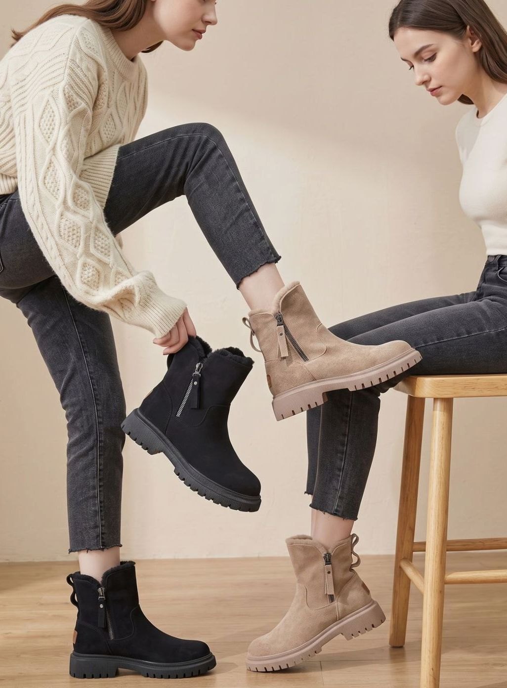 Susanne | Damen warme Stiefeletten mit Reißverschluss