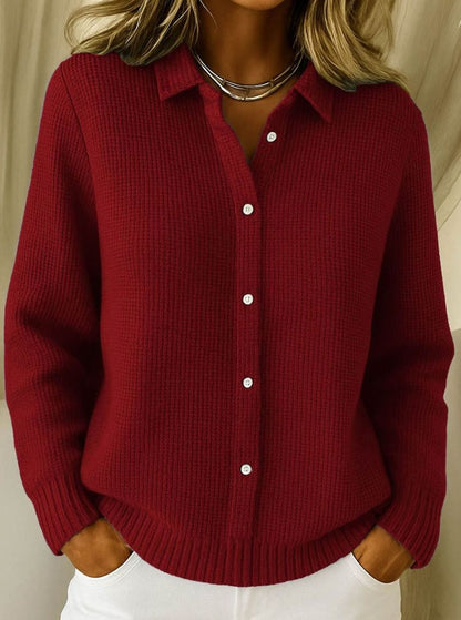 Sarah | Damen taillierter Cardigan mit Hemdkragen
