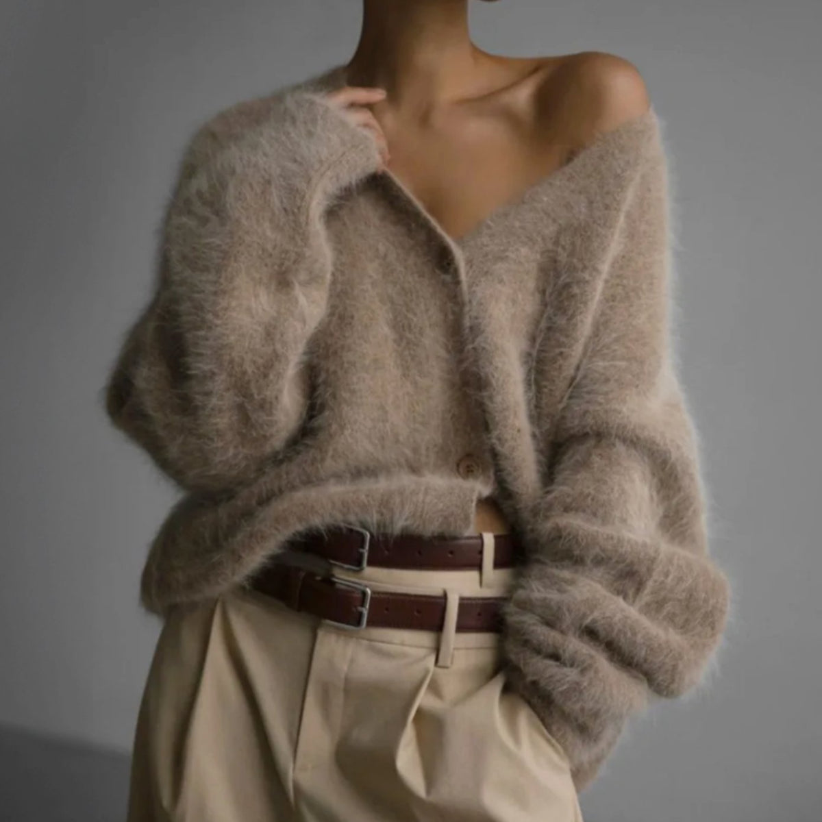 Julia | Damen Oversized Strickjacke mit V-Ausschnitt