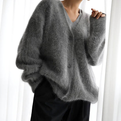 Julia | Damen Oversized Strickjacke mit V-Ausschnitt