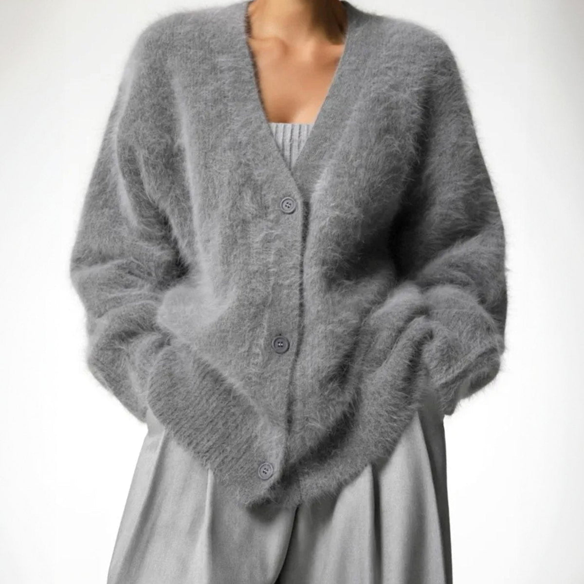 Julia | Damen Oversized Strickjacke mit V-Ausschnitt