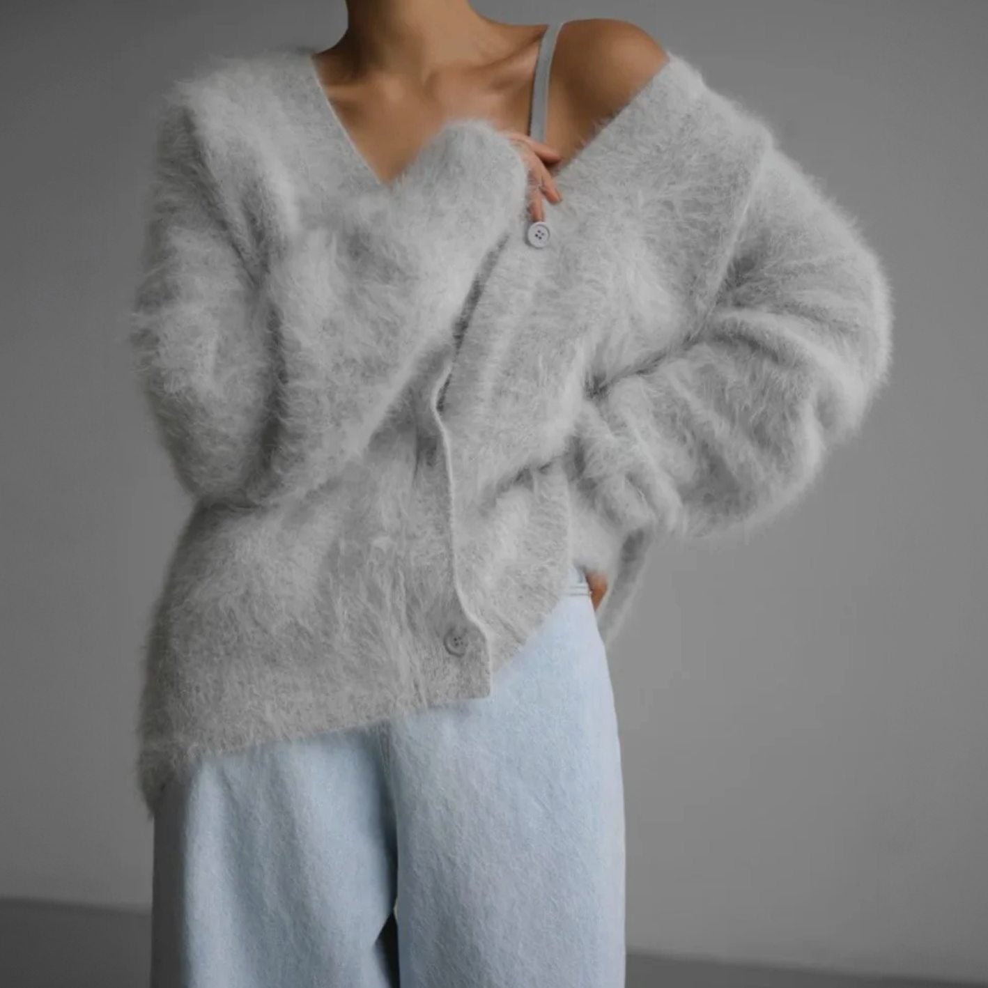 Julia | Damen Oversized Strickjacke mit V-Ausschnitt