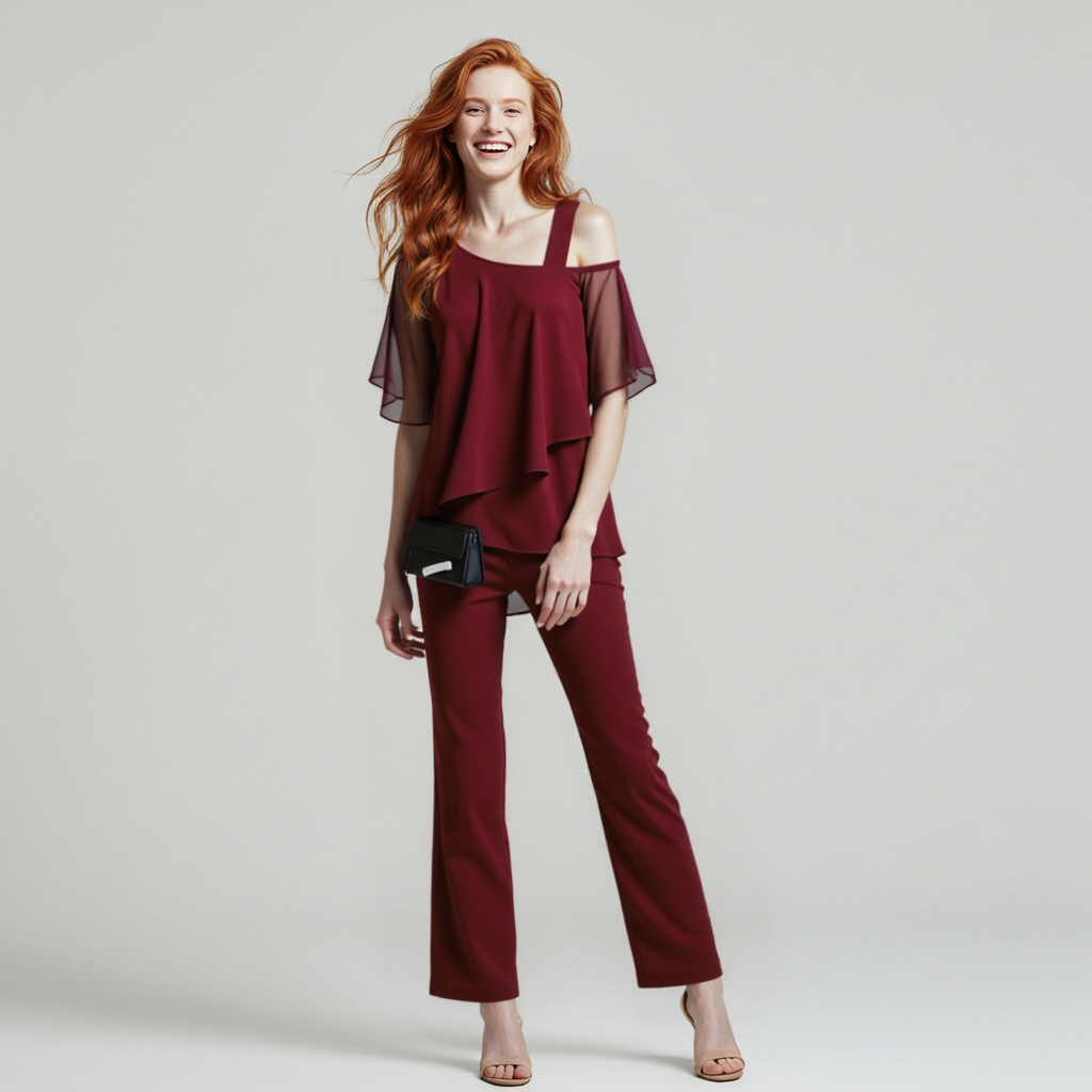 Emma | Completo donna con blusa a spalle scoperte e pantaloni ampi