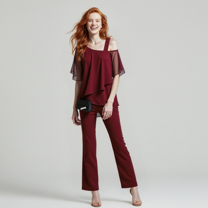 Emma | Completo donna con blusa a spalle scoperte e pantaloni ampi