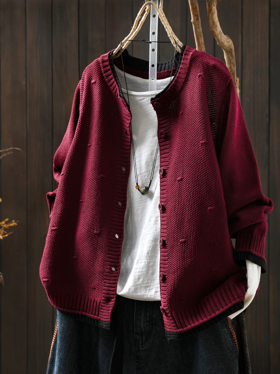 Selina | Damen lockere Strickjacke mit Knöpfen