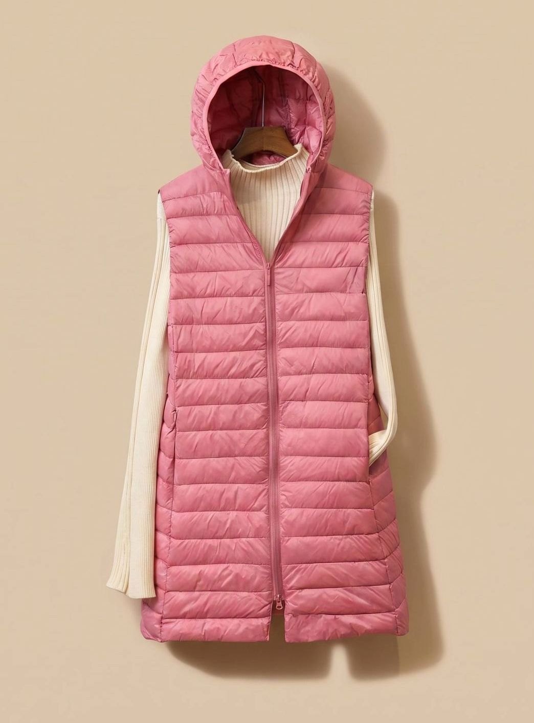 Mia | Damen langer ärmelloser Stepp-Parka mit Kapuze