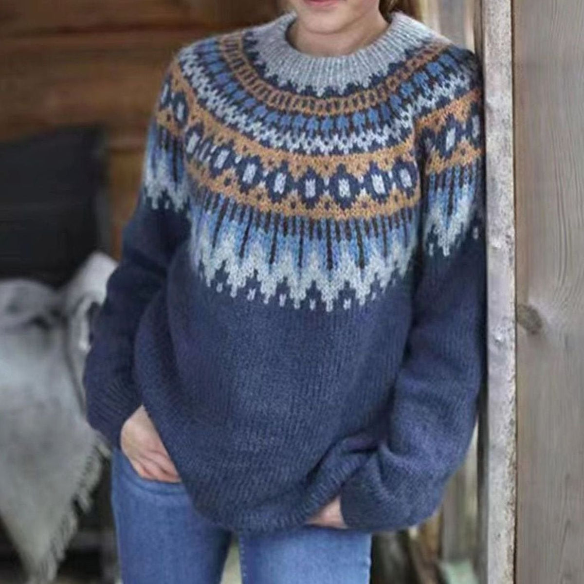 Valentina | Damen norwegischer Strickpullover mit Muster und bequemer Passform