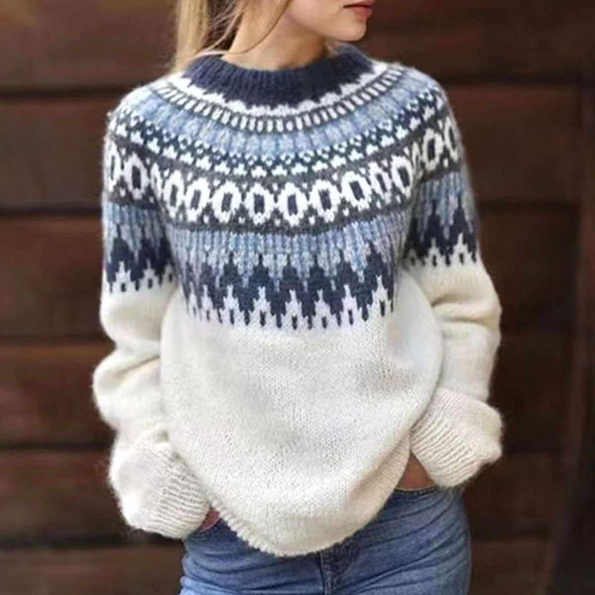 Valentina | Damen norwegischer Strickpullover mit Muster und bequemer Passform