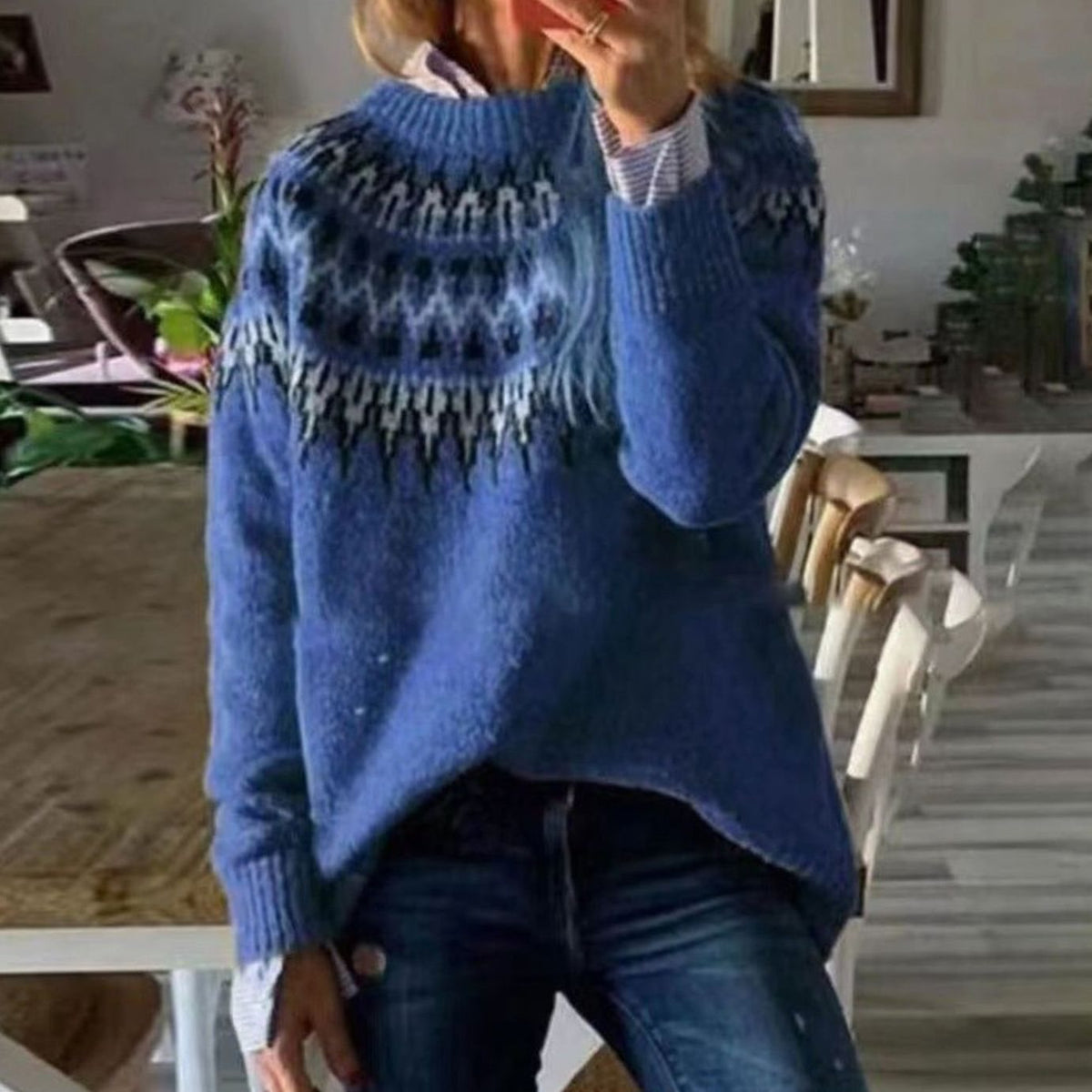 Valentina | Damen norwegischer Strickpullover mit Muster und bequemer Passform